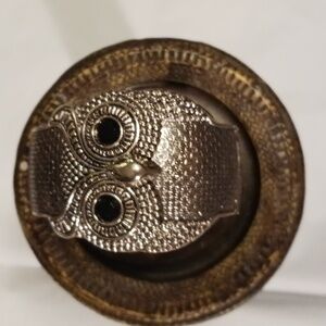 Silver Tone Metal Owl Cuff Bracelet With Black Rhinestones